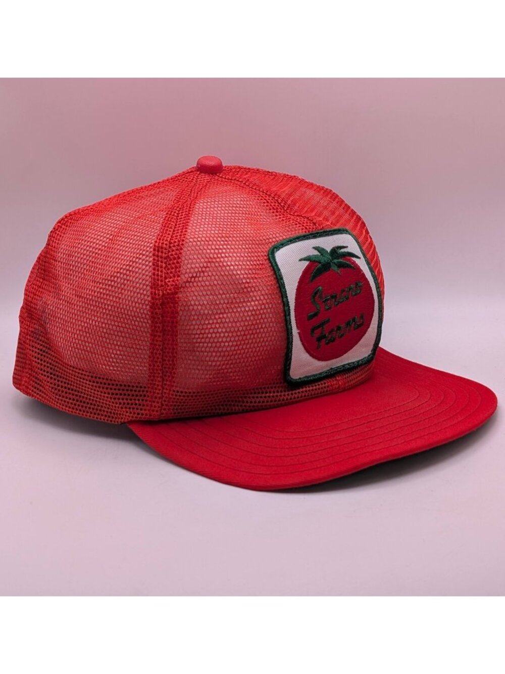 Vintage Strano Farms Tomato Mesh Trucker Snapback Hat USA Made Red 70s Cap FL